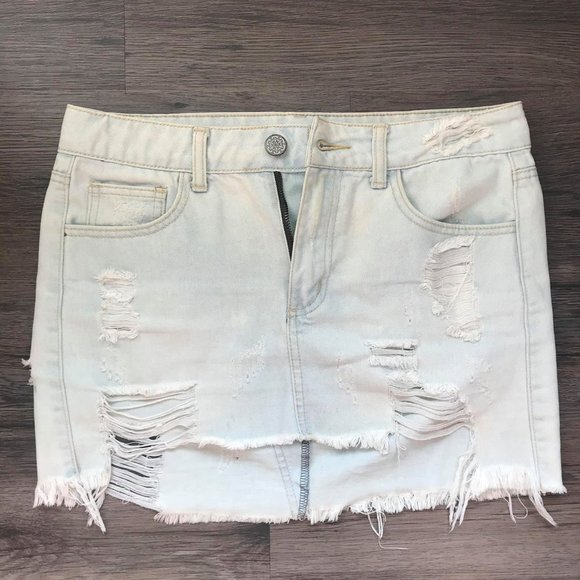 Light Wash Ripped Jean Skirt - Size Small - Picture 1 of 4